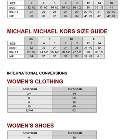 mk shoes size chart